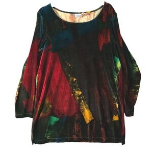 Chico's Velvet Abstract Brushstroke Tunic Top Multicolor Scoop Neck Size 1 M/L